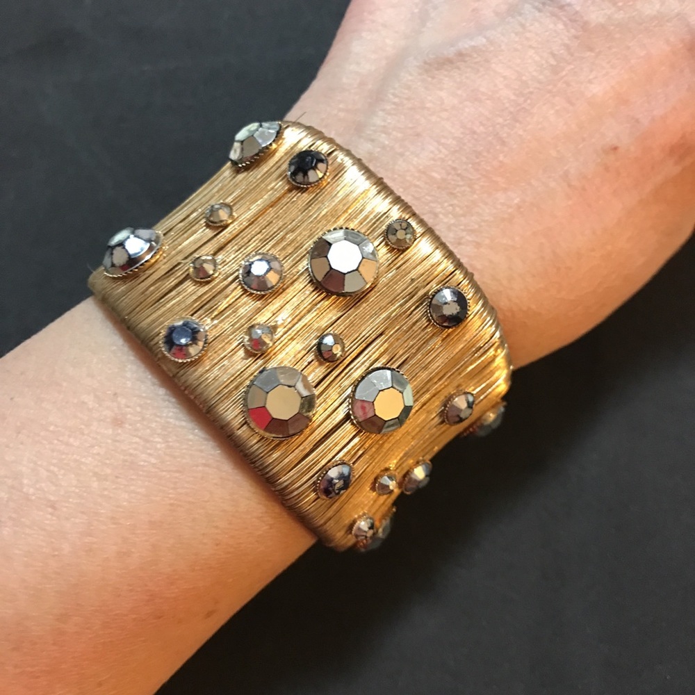 Copper Handmade Cuff With Rhinestones